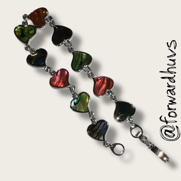 Bundle Sale 3 for $15 | Adorable Silver Tone Heart Bracelet | Faux Abalone - Picture 5 of 8